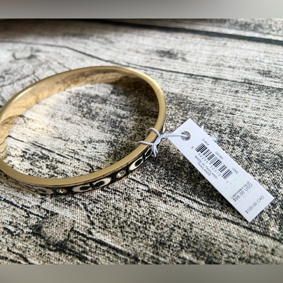 NWT! Authentic Coach bangle bracelet in gold, black with white logos + gift box - Picture 9 of 15
